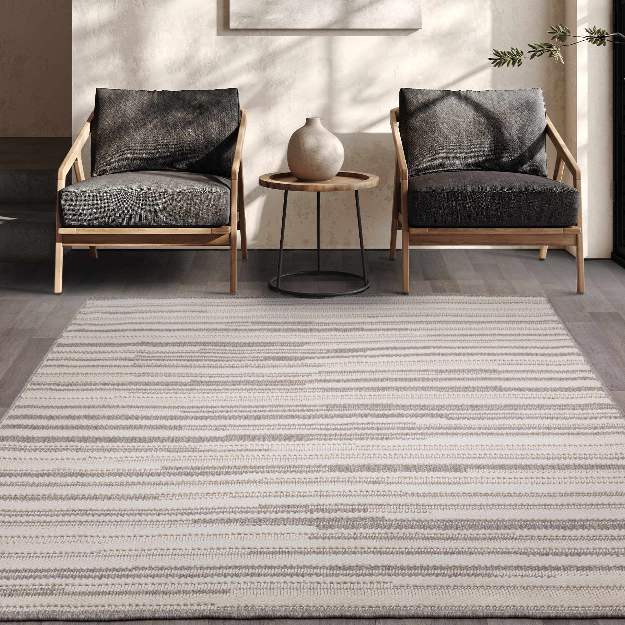 Camber Stripe Modern Textured Rugs In Grey